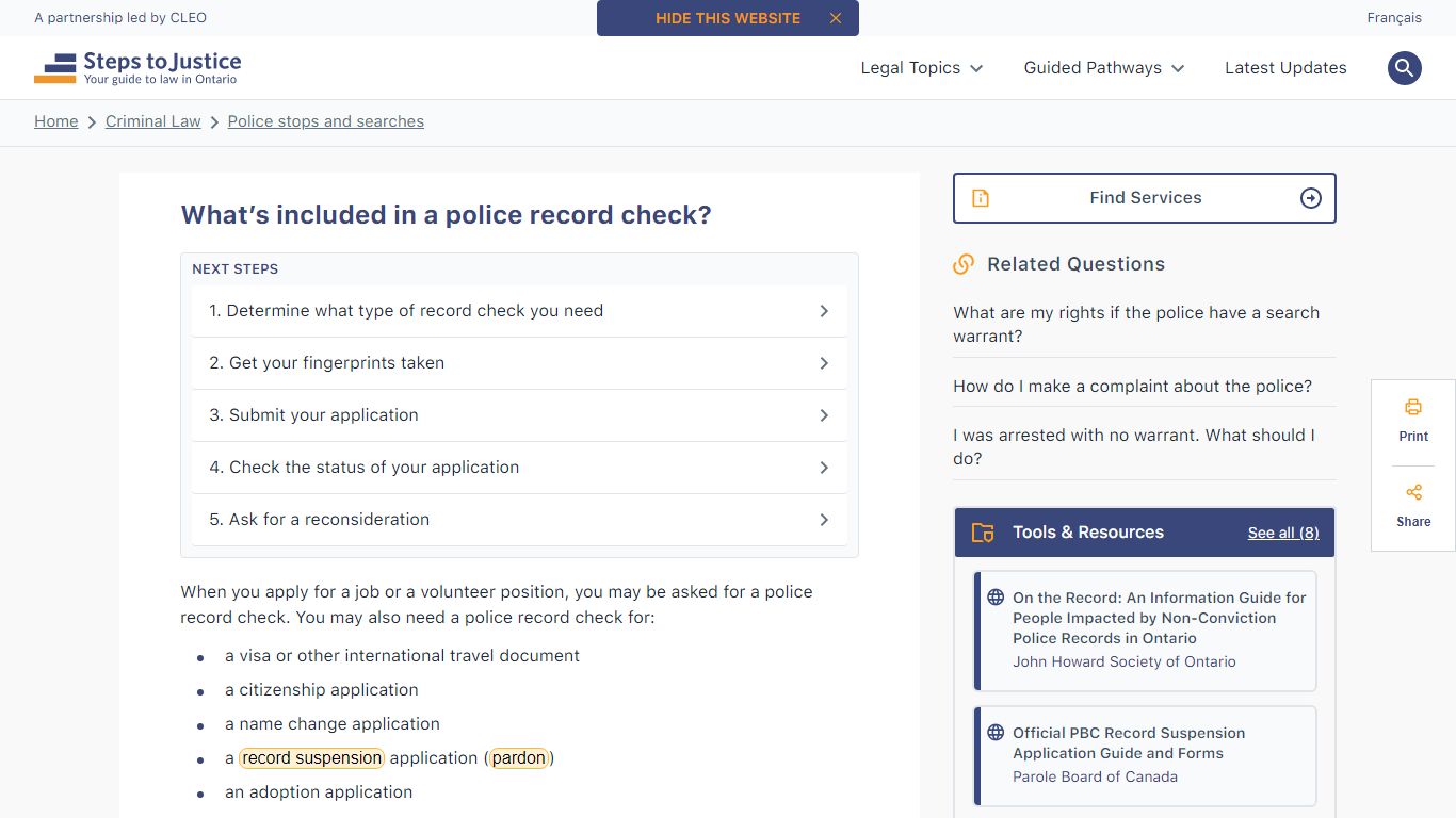 What's included in a police record check? - Steps to Justice