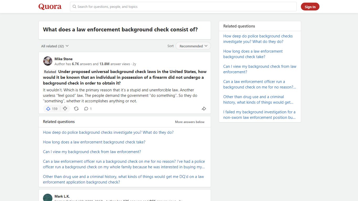 What does a law enforcement background check consist of?